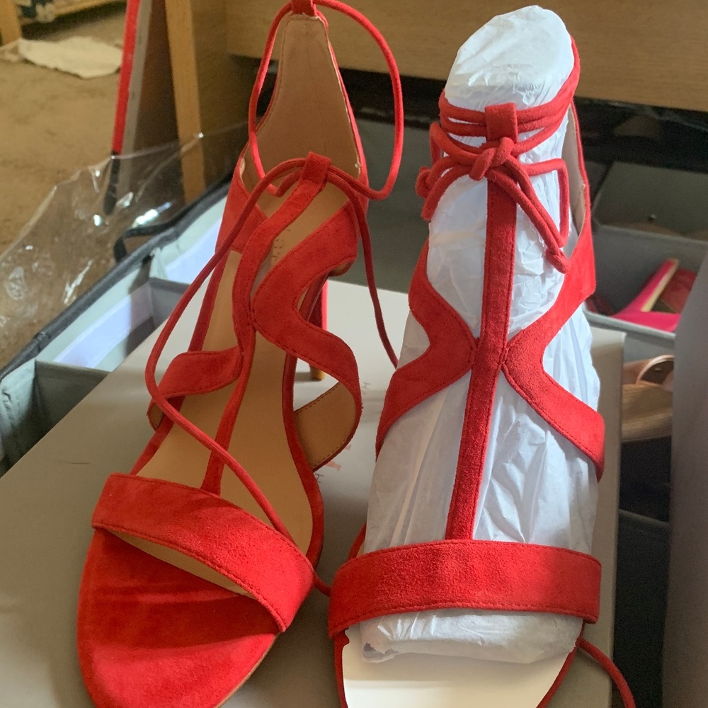 Halston Heritage Jordan Red Suede Lace Up Heels